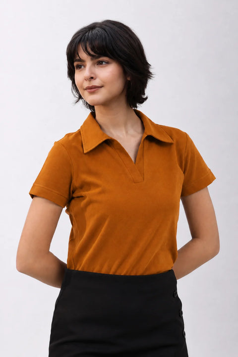Classic Cotton Polo T-Shirt – Rust