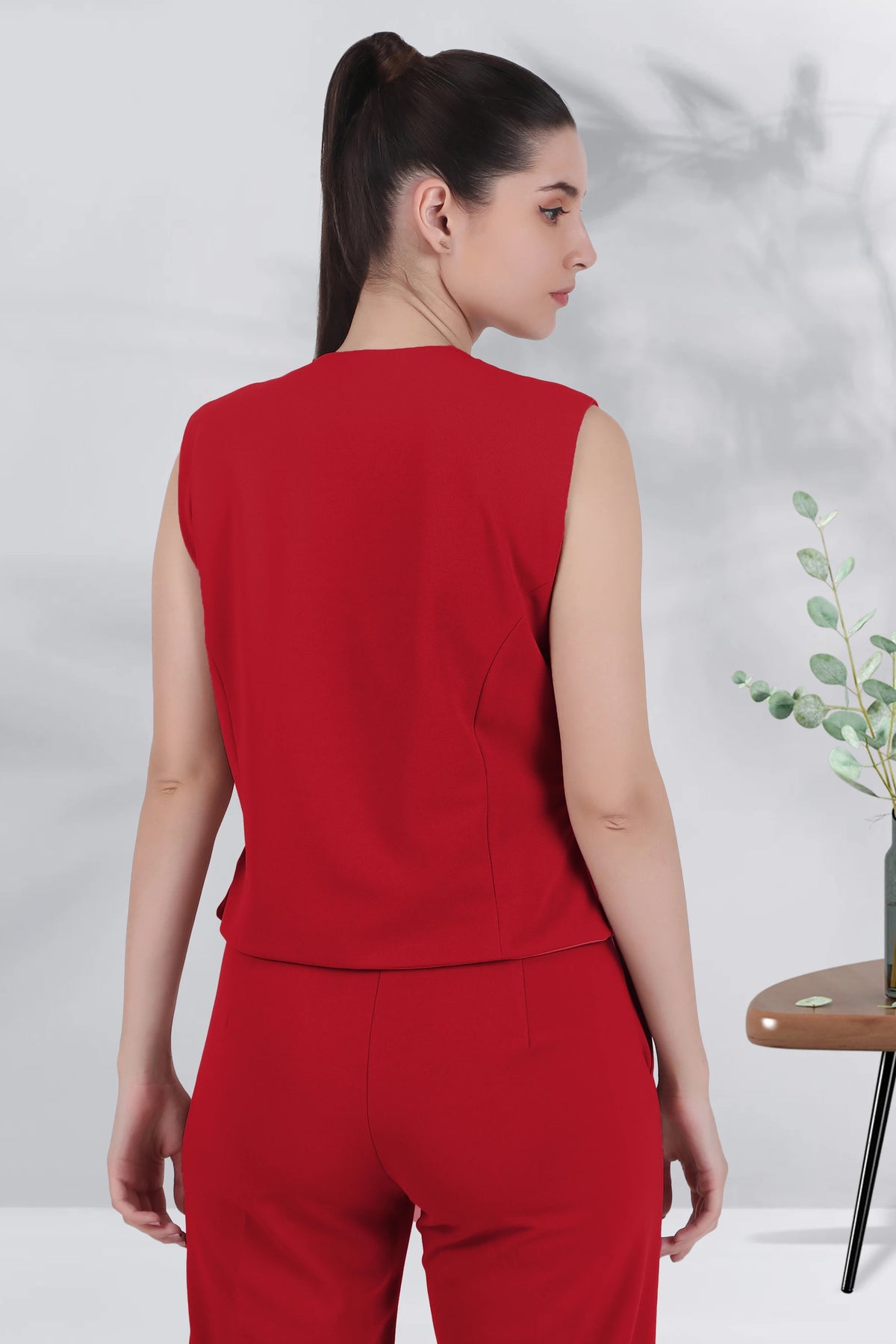 V Neck Tailored Waistcoat, Red