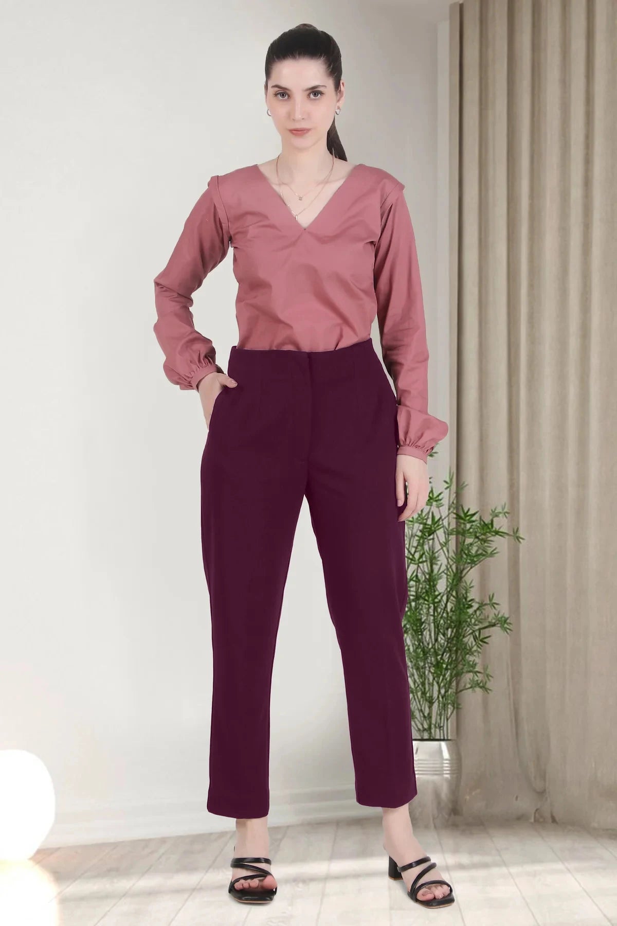 High Waist Trousers, Plum